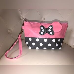 Minnie Mouse Makeup Bag Wristlet Purse Pink Gray NEW